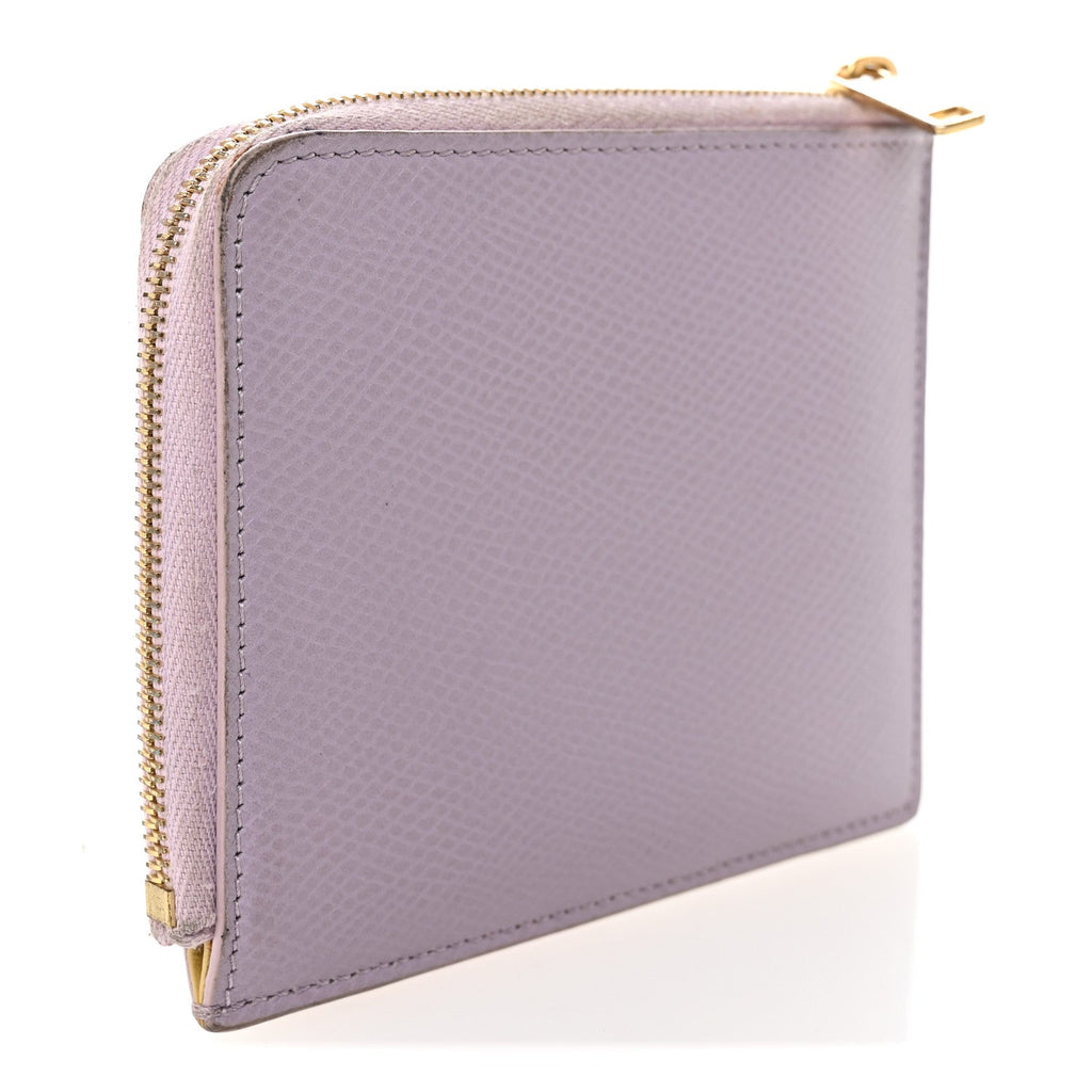 Drummed Calfskin Medium Half Zip Multifunction Wallet Coin Purse Liliac