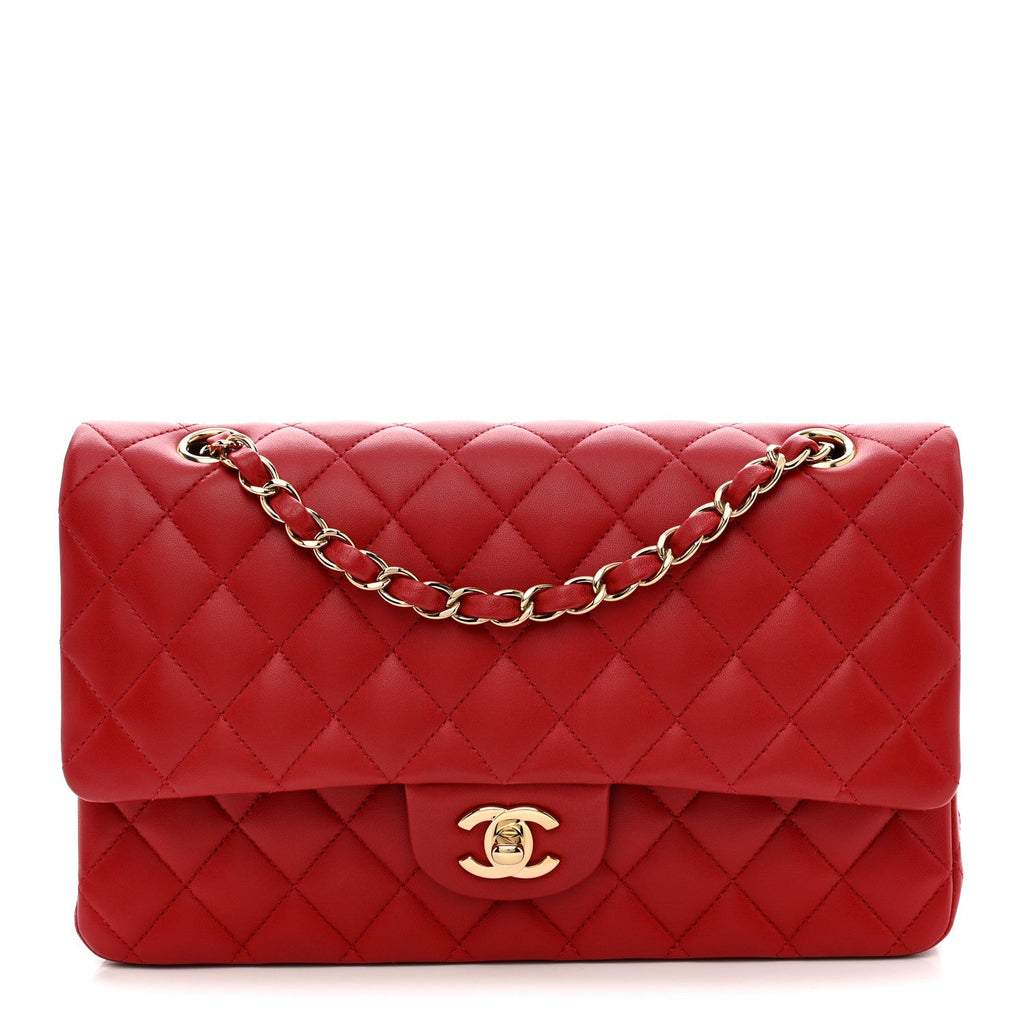 Lambskin Quilted Medium Double Flap Red