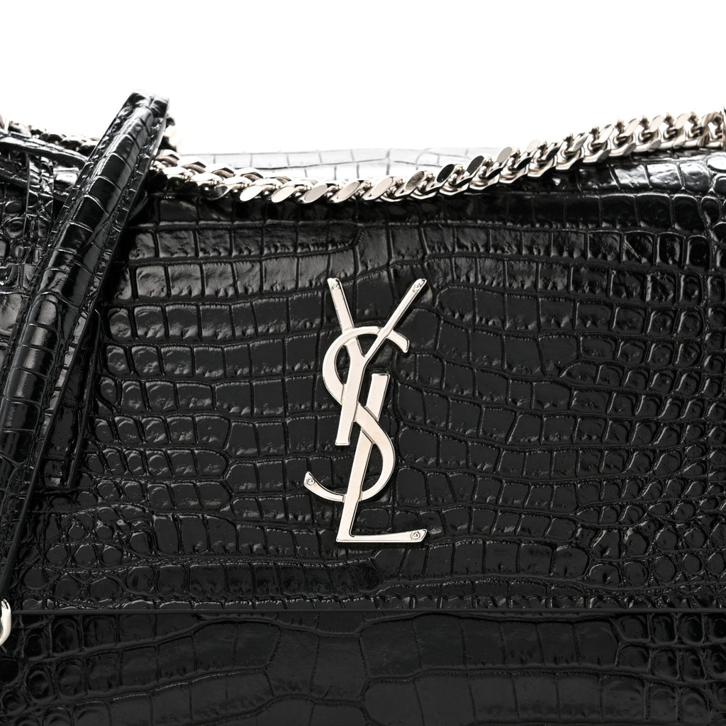 Calfskin Crocodile Embossed Medium Monogram Sunset Black