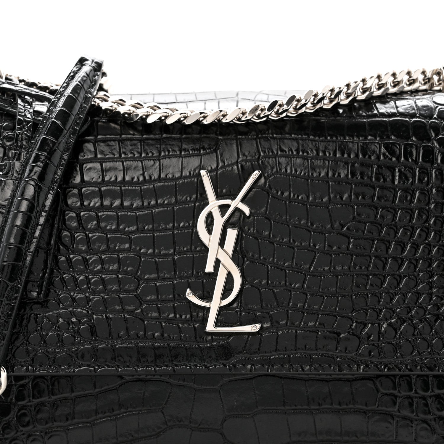 Calfskin Crocodile Embossed Medium Monogram Sunset Black