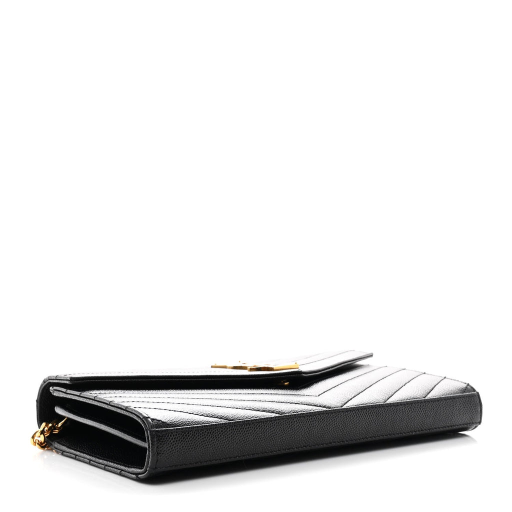 Grain De Poudre Matelasse Chevron Monogram Chain Wallet Black