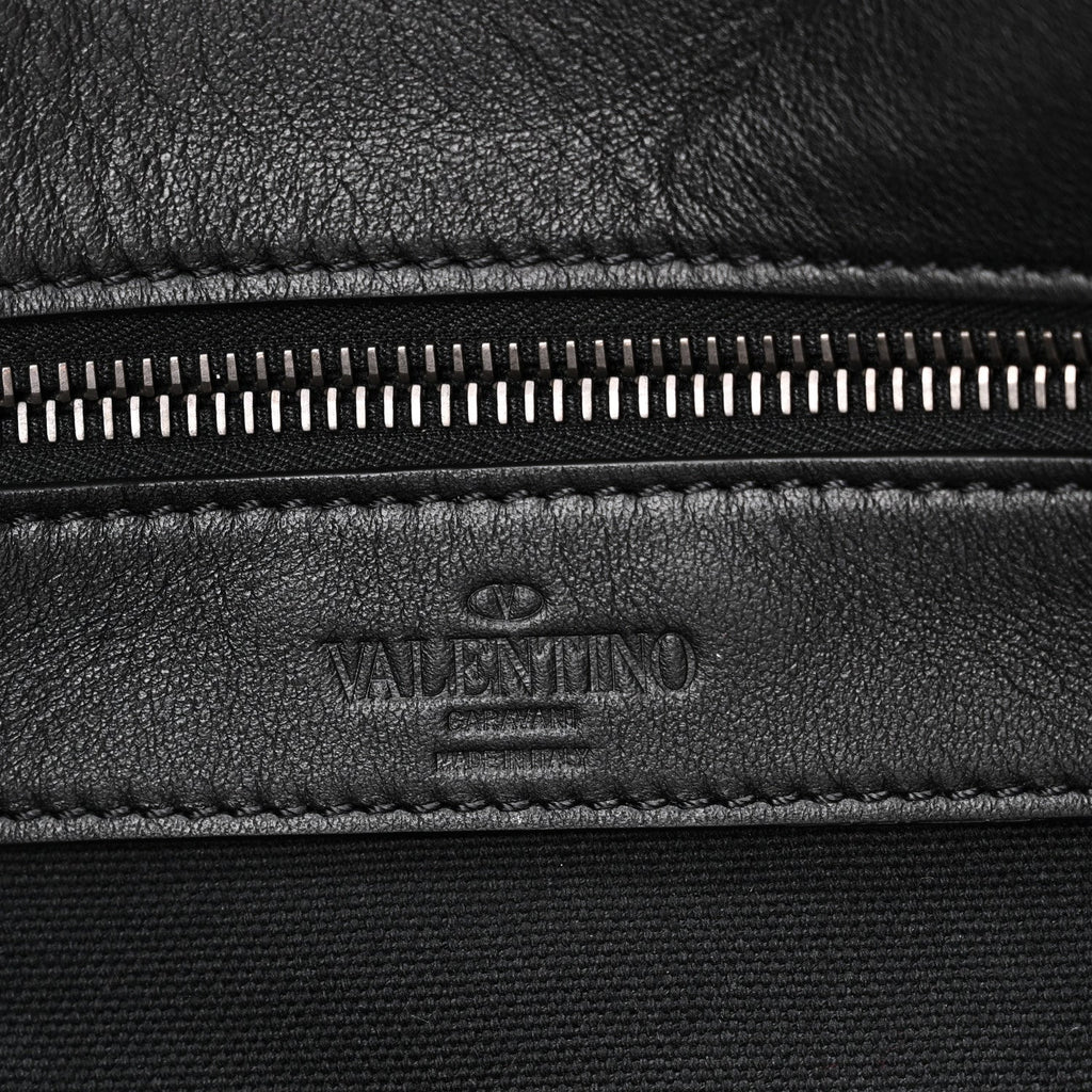 Grained Calfskin Rockstud Travel Tote Bag Black