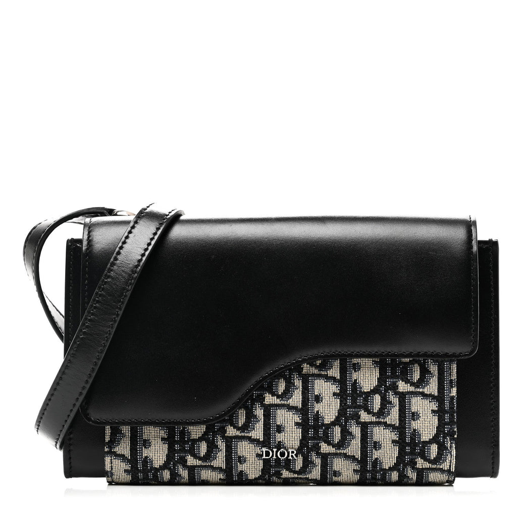 Oblique Smooth Calfskin Elite Wallet On Strap Black Blue