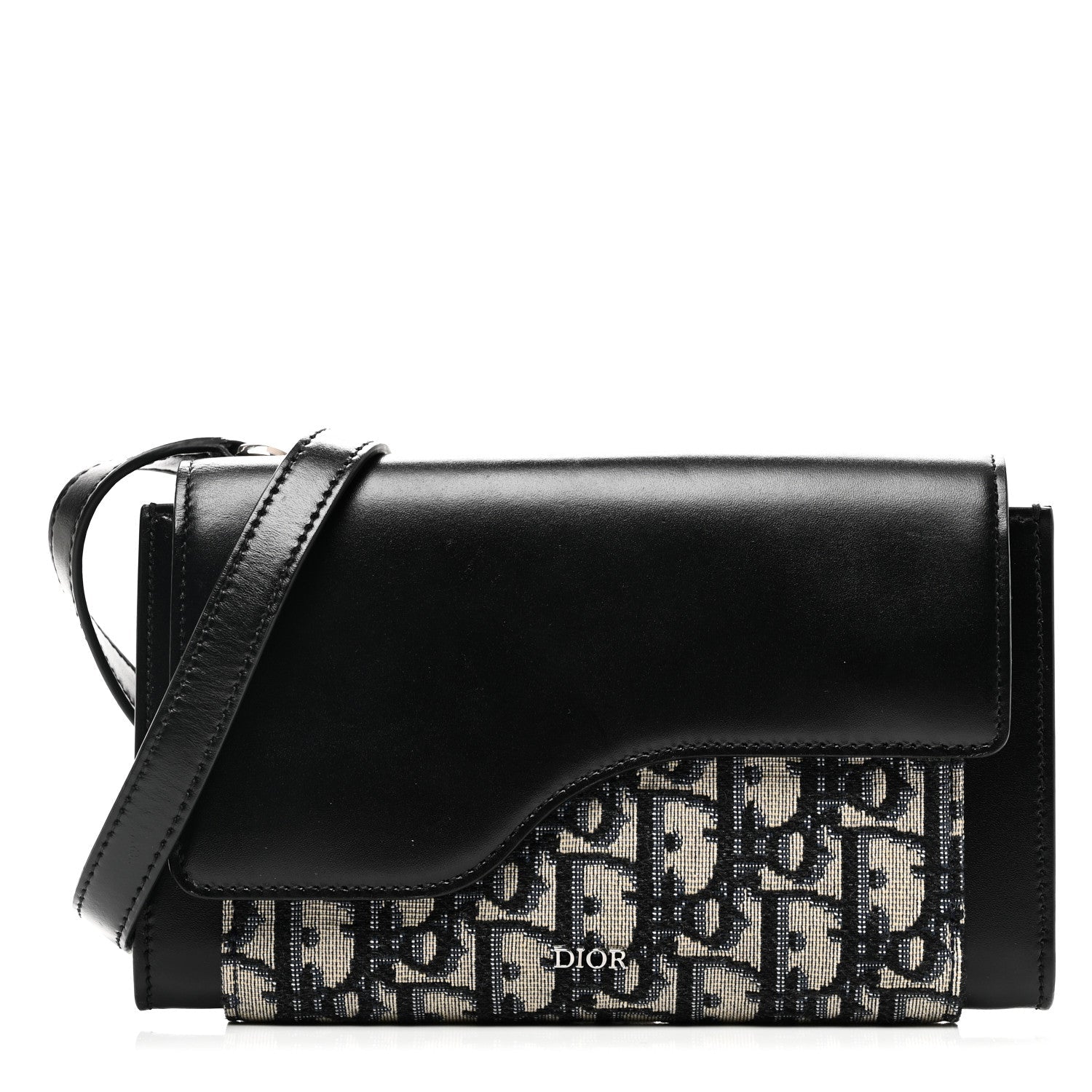 Oblique Smooth Calfskin Elite Wallet On Strap Black Blue