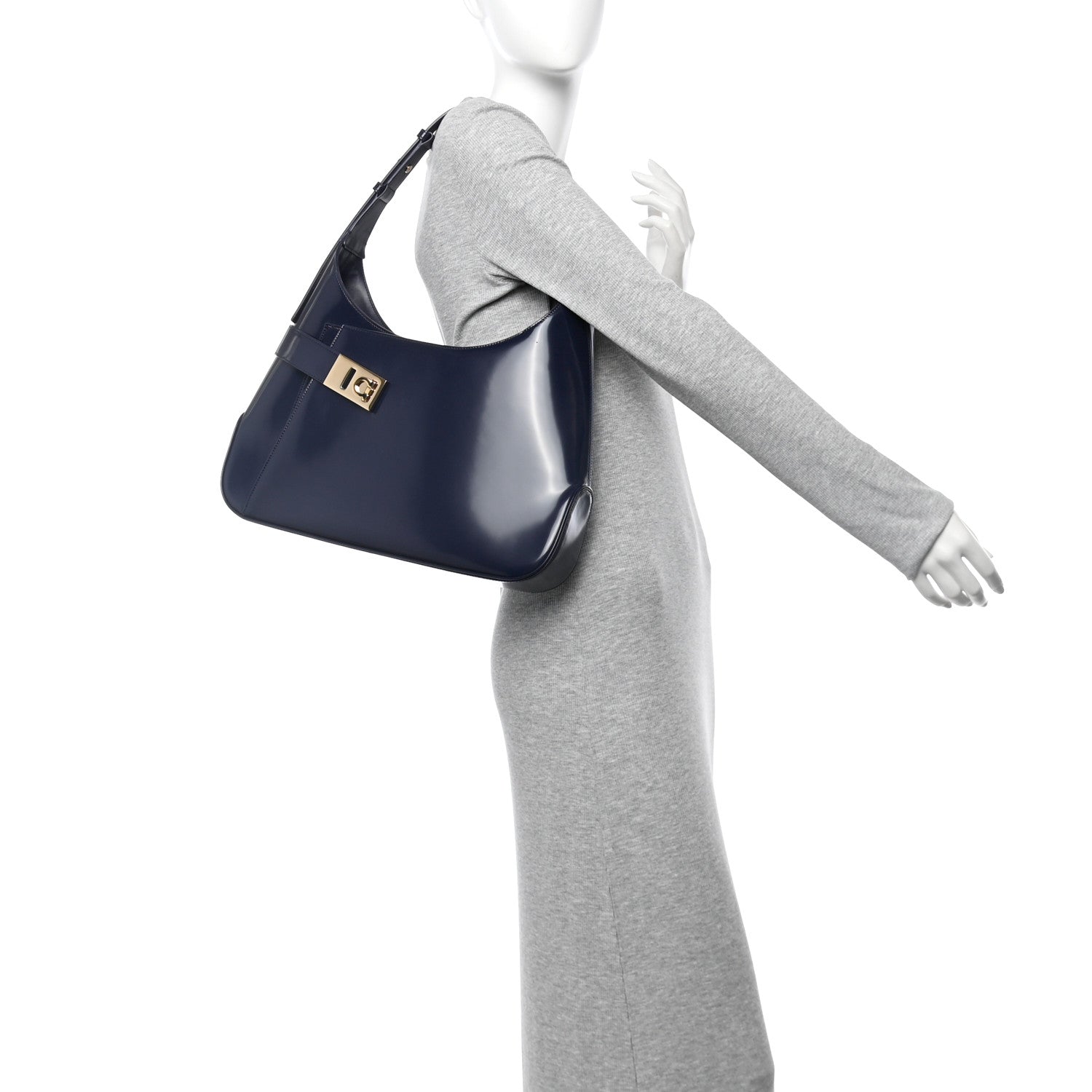 Brushed Calfskin Gancini Hobo Midnight