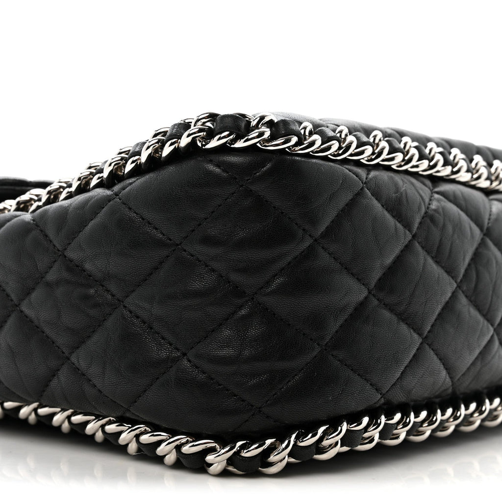 Washed Lambskin Quilted Maxi Chain Around Flap Black