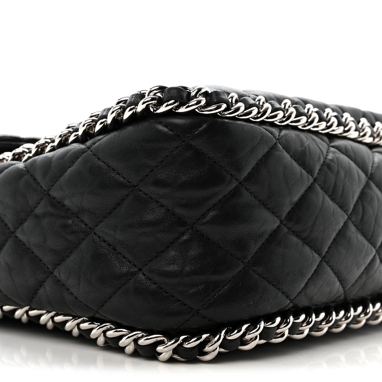 Washed Lambskin Quilted Maxi Chain Around Flap Black