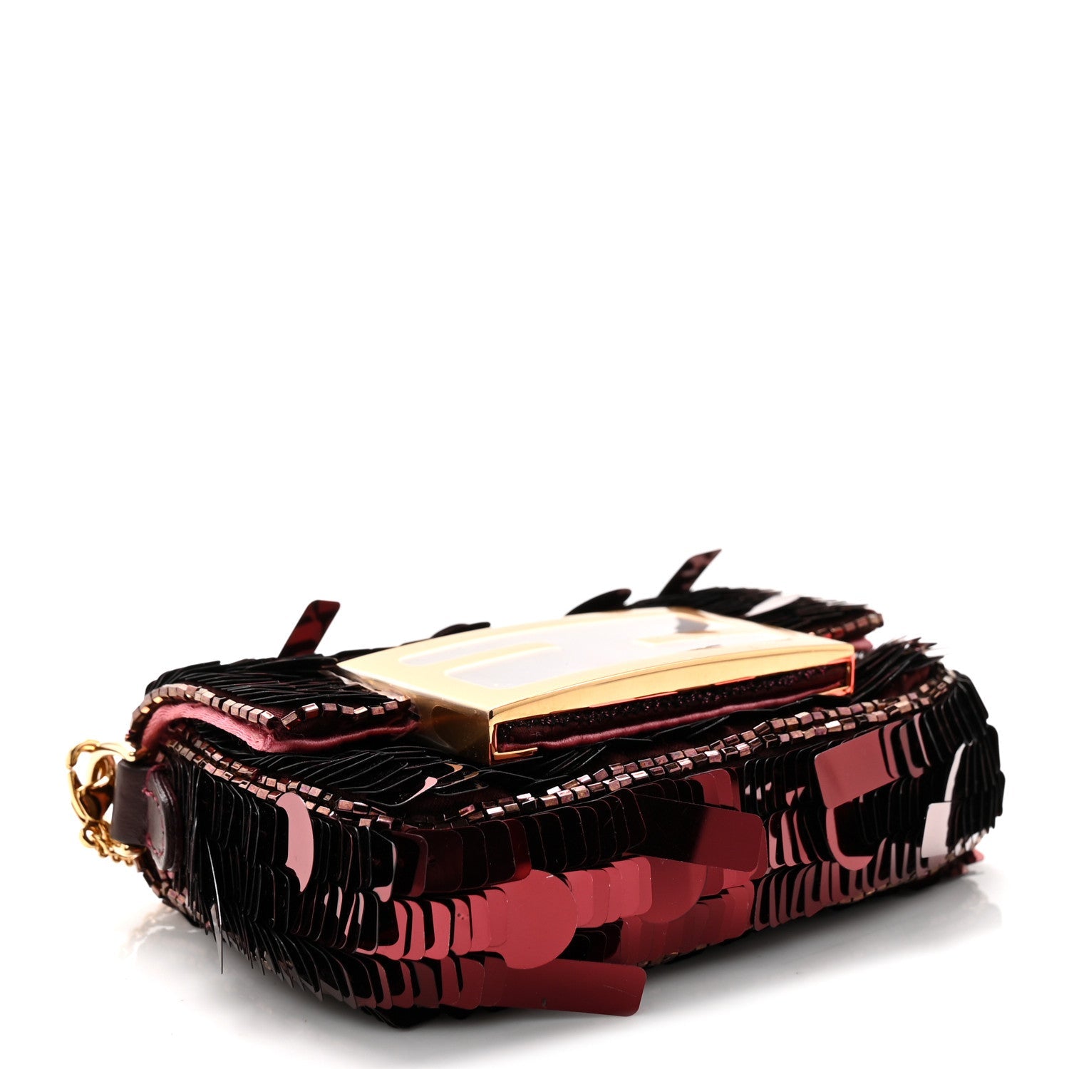 Sequin Paillettes Shiny Nappa Sex and the City Nano Maxi Buckle Baguette Charm Granata