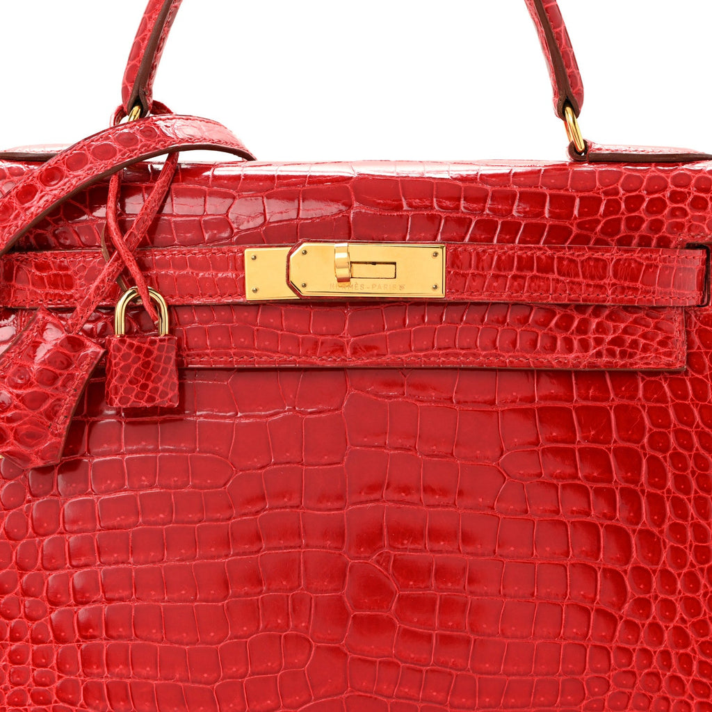 Shiny Porosus Crocodile Kelly Sellier 28 Rouge Vif