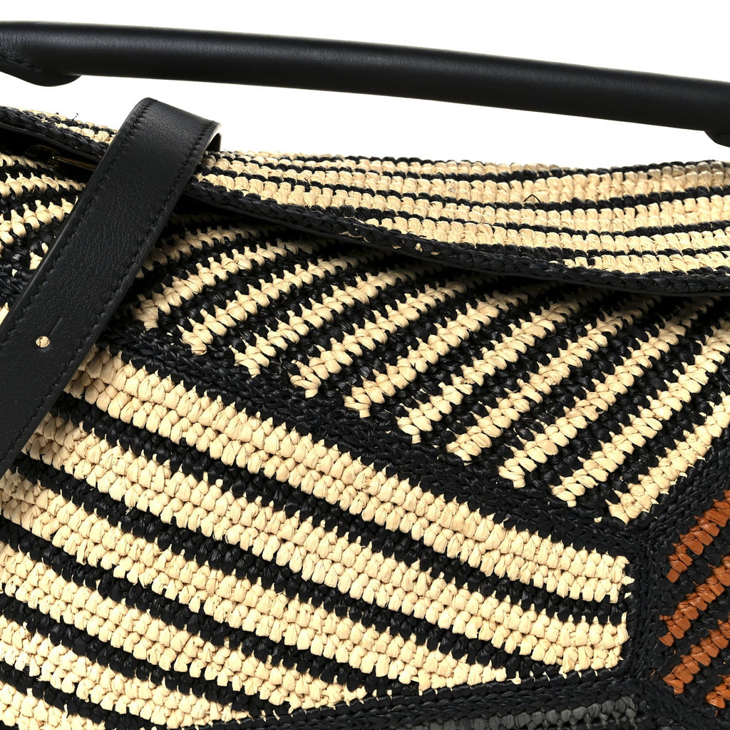 Calfskin Raffia Paula's Ibiza Small Puzzle Edge Bag Natural Honey Gold