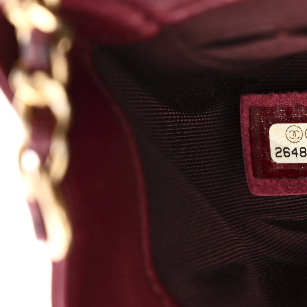 Glazed Calfskin Chevron Quilted Small Hampton Flap Burgundy