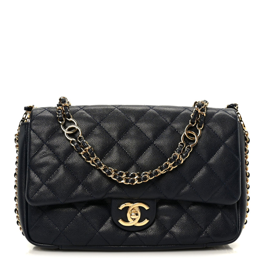 Caviar Quilted Small CC You Flap Navy