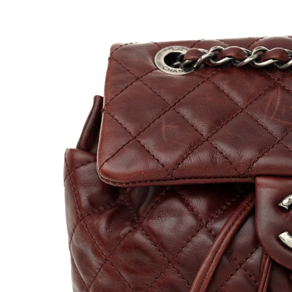 Glazed Calfskin Quilted Small Salzburg Backpack Burgundy
