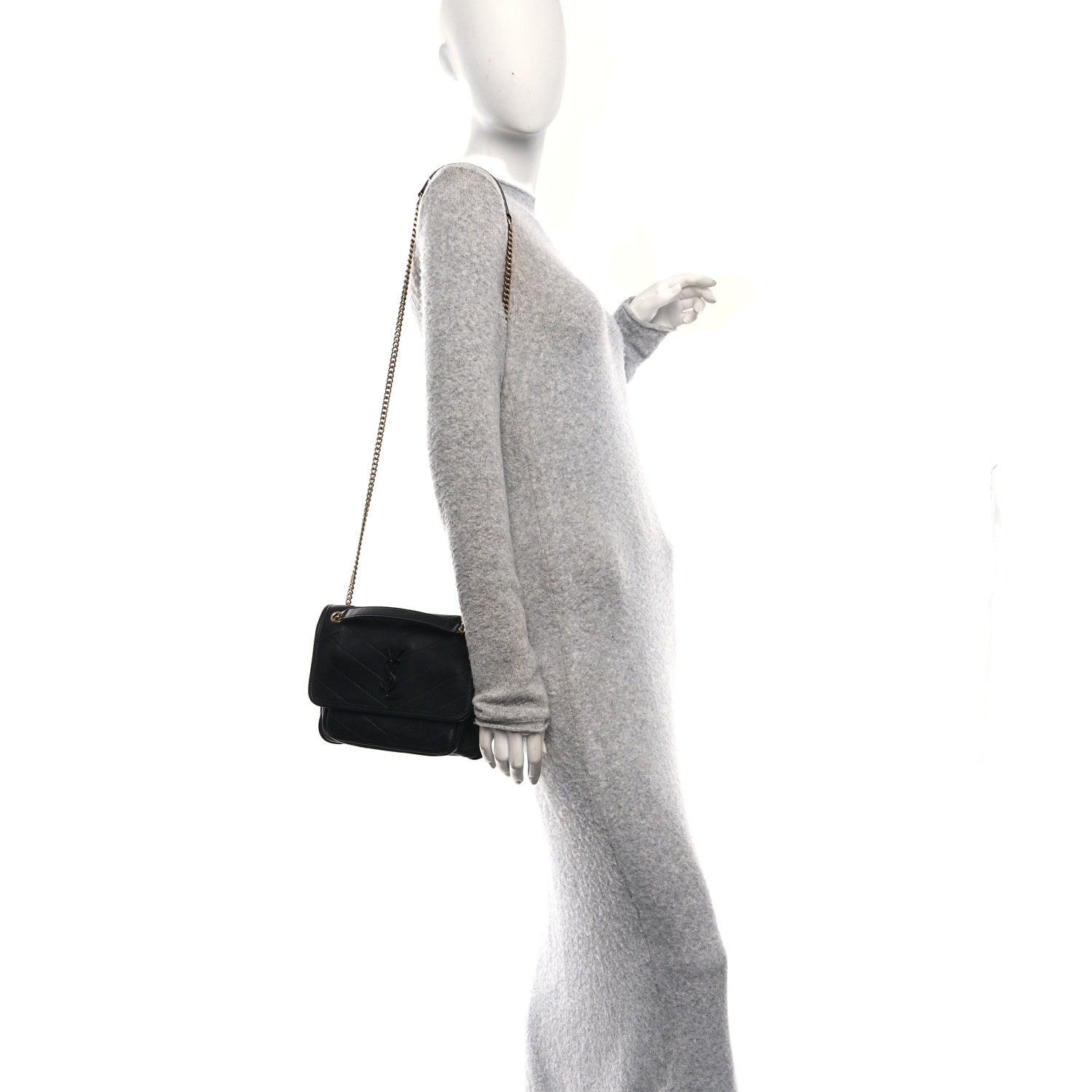 Lambskin Matelasse Monogram Baby Niki Chain Satchel Black