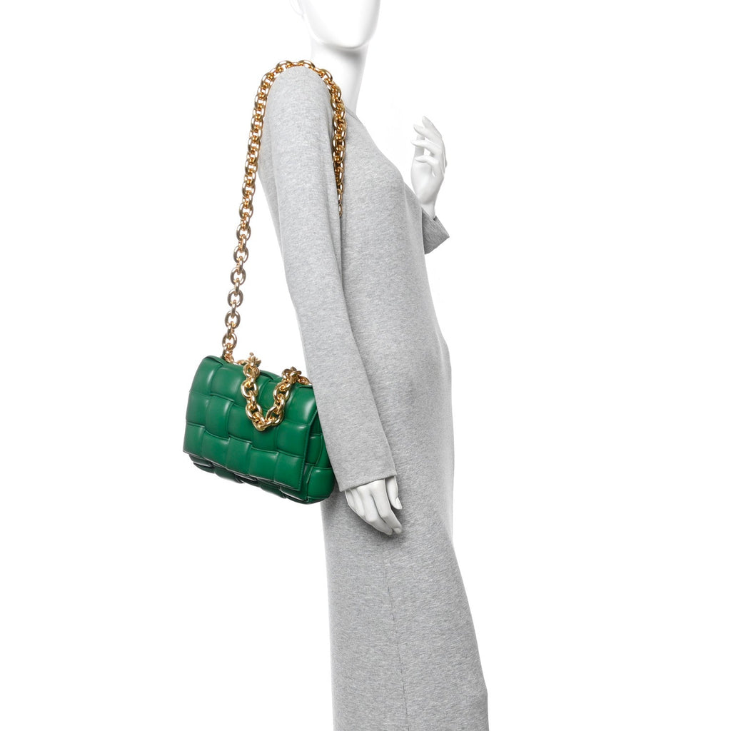 Lambskin Maxi Intreccio Padded Chain Cassette Crossbody Bag Racing Green