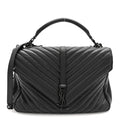 Sheepskin Matelasse Chevron Monogram Monochrome Large College Satchel Black