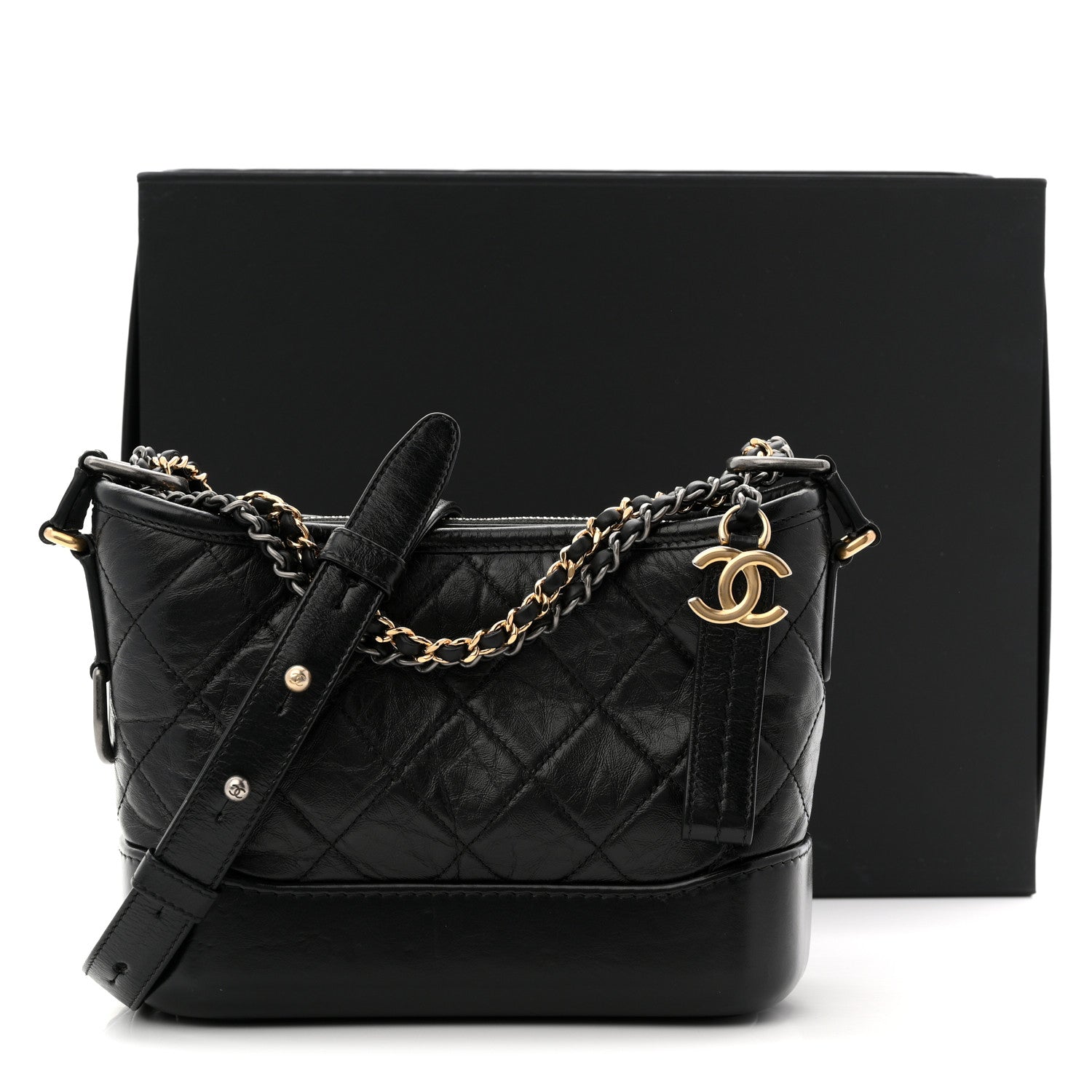 Aged Calfskin Quilted Small Gabrielle Hobo Black