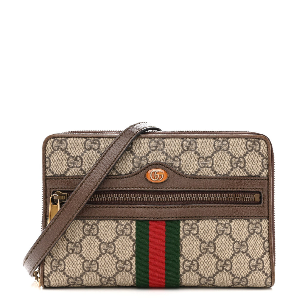 GG Supreme Monogram Web Ophidia Double Zip Shoulder Bag Beige New Acero