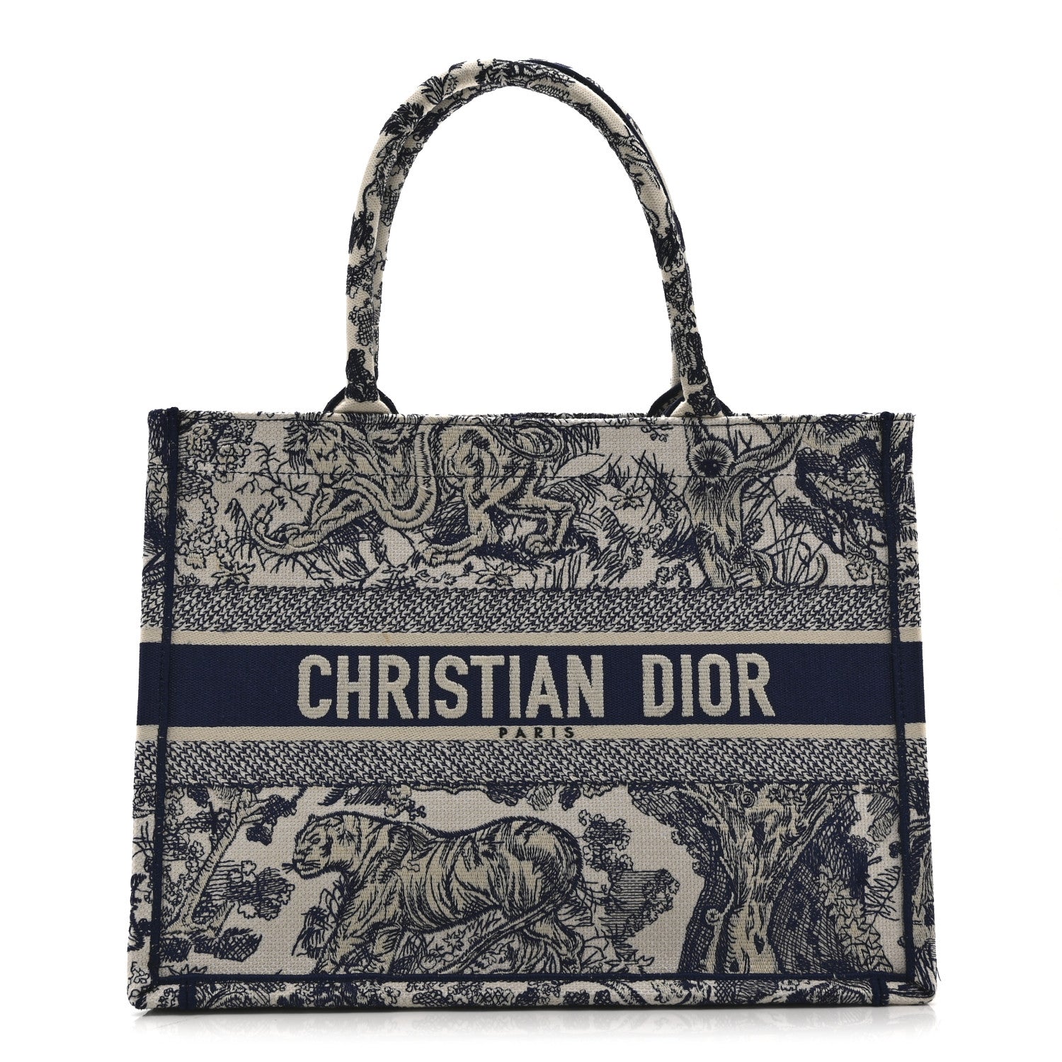 Canvas Embroidered Medium Dioriviera Toile De Jouy Book Tote Blue