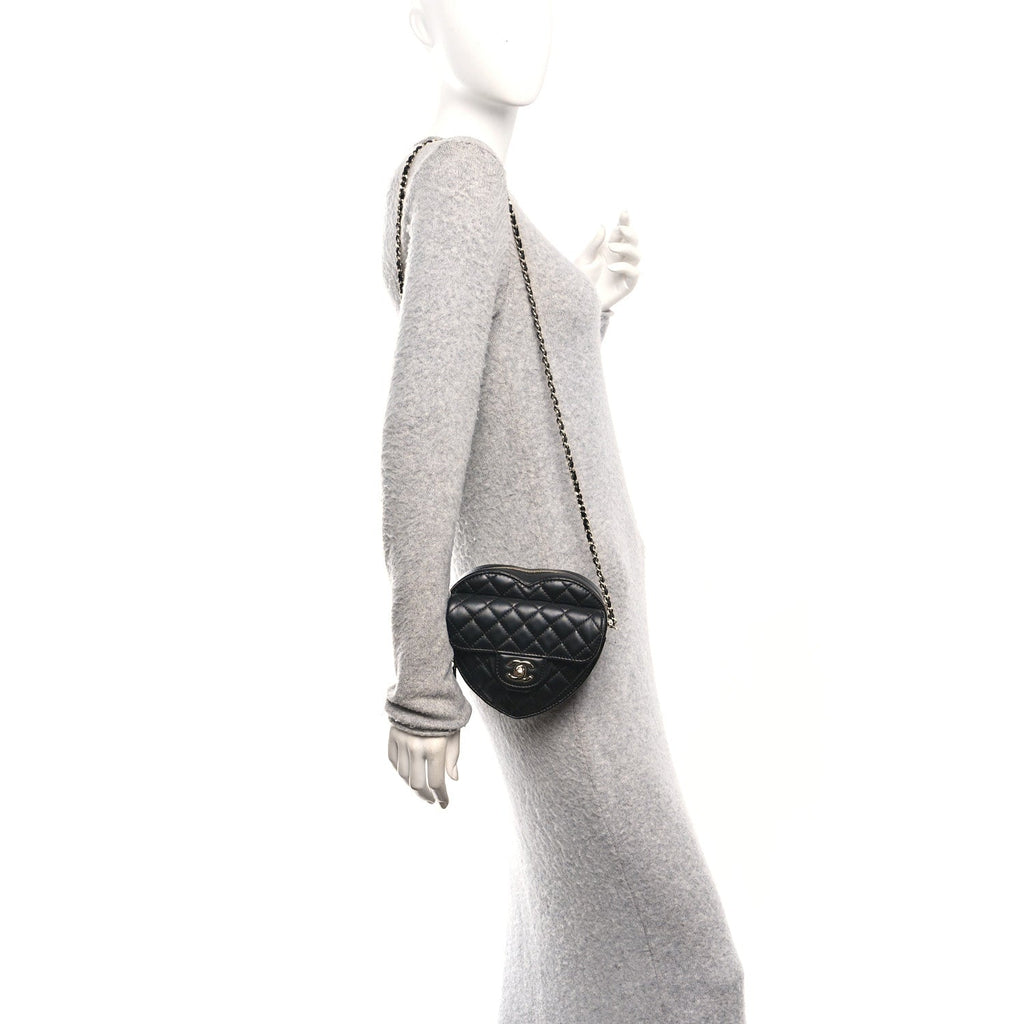 Lambskin Quilted CC In Love Heart Bag Black