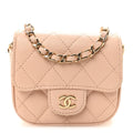 Caviar Quilted Mini Clutch With Chain Light Beige