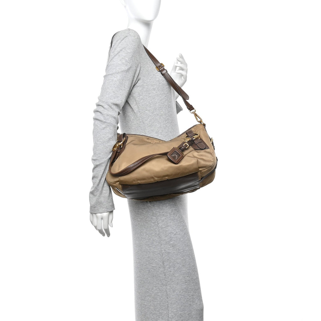 Tessuto Nylon Vitello Daino Satchel Tabacco