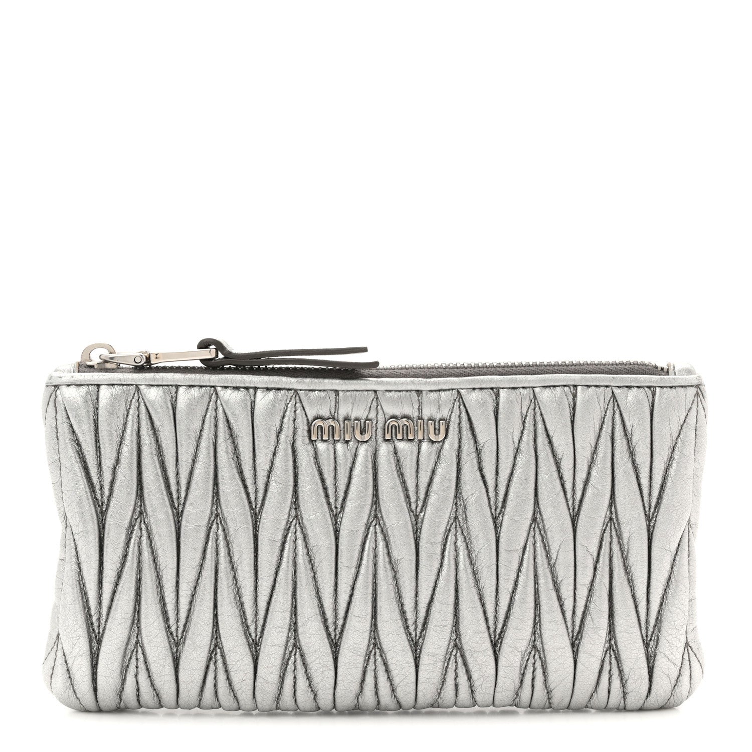 Metallic Nappa Matelasse Quilted Zip Wallet Silver