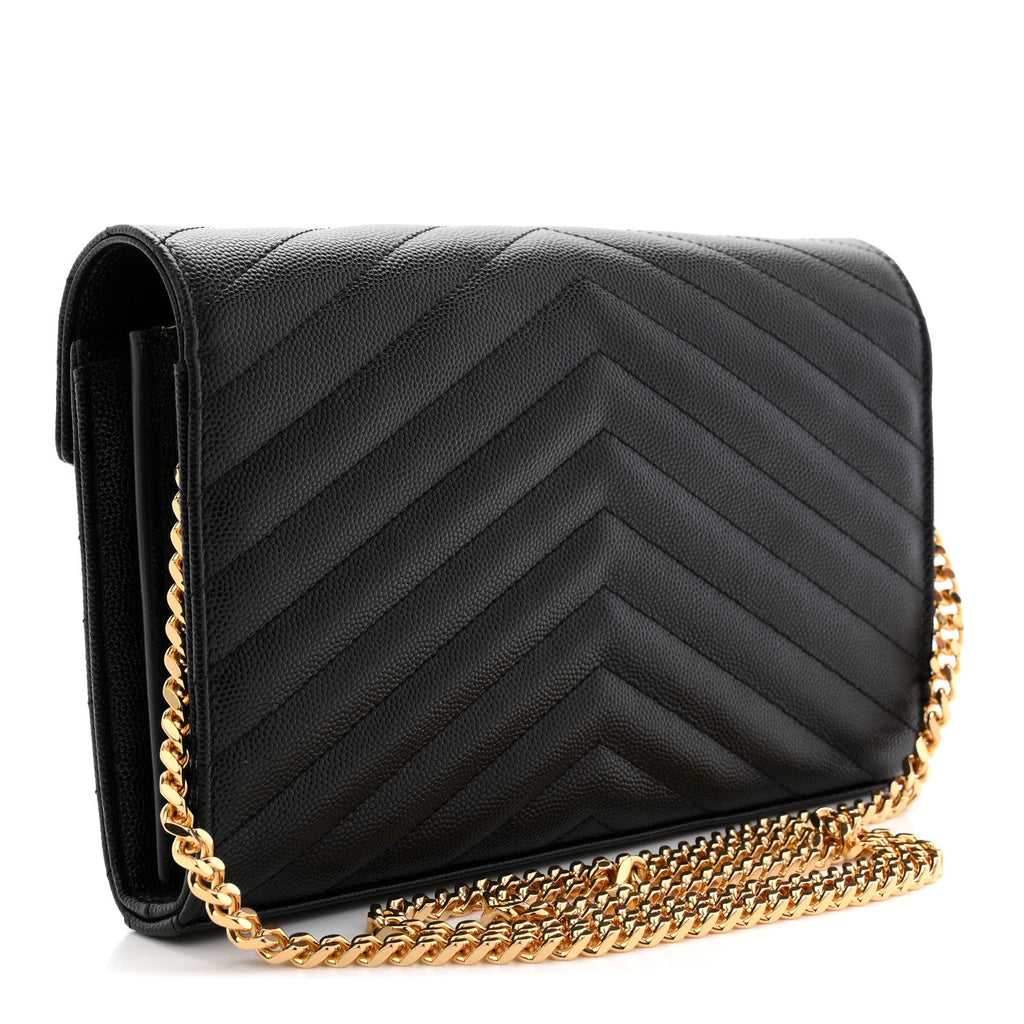 Grain De Poudre Matelasse Chevron Monogram Chain Wallet Black