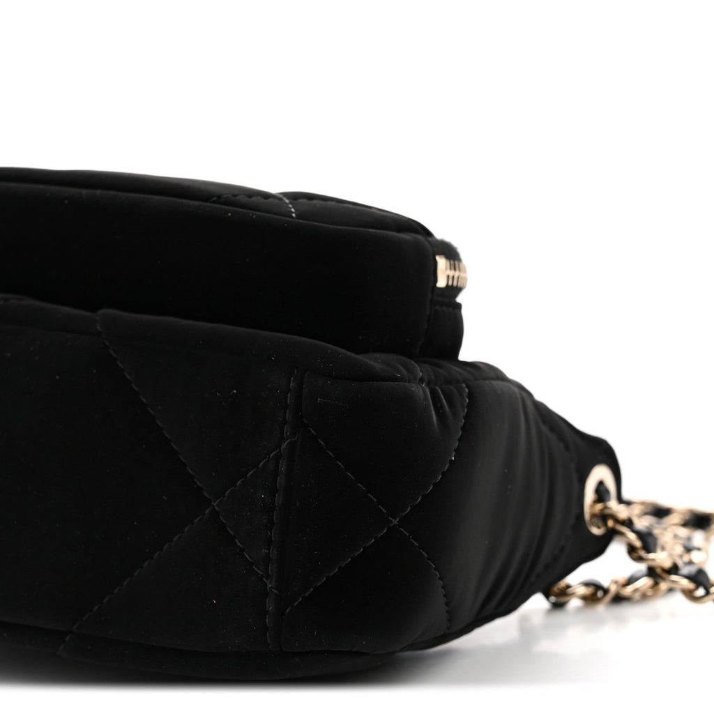 Velvet Effect Nylon Shiny Crumpled Calfskin Mini Quilted Chanel 25 Clutch With Chain Black