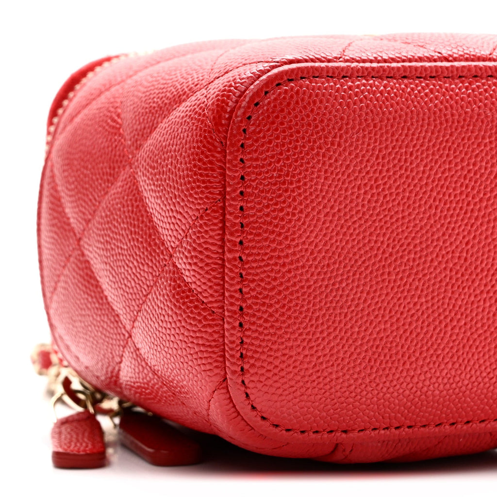 Caviar Quilted Mini Vanity Case With Chain Red