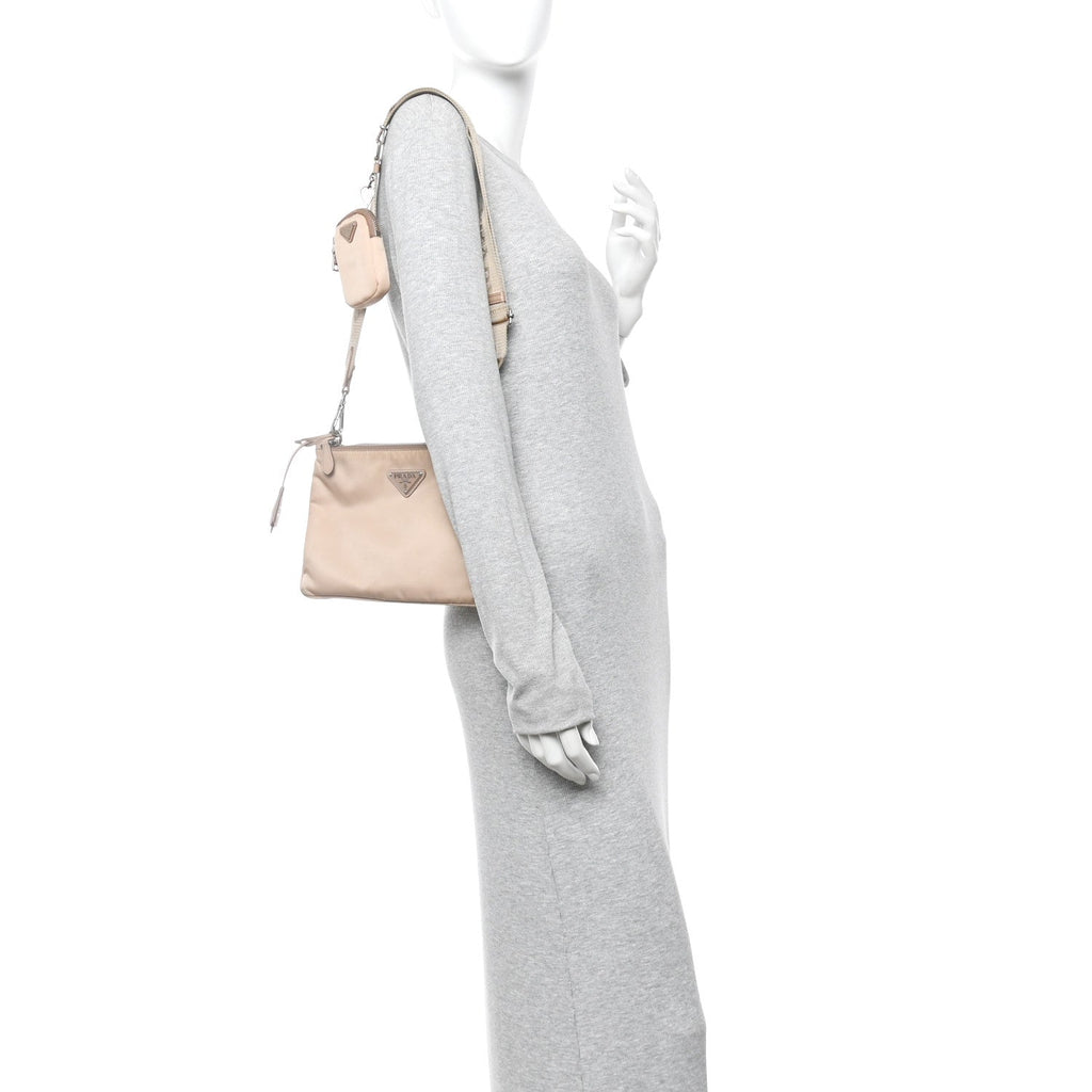 Re-Nylon Saffiano Re-Edition 2000 Double Zip Crossbody Bag Cammeo