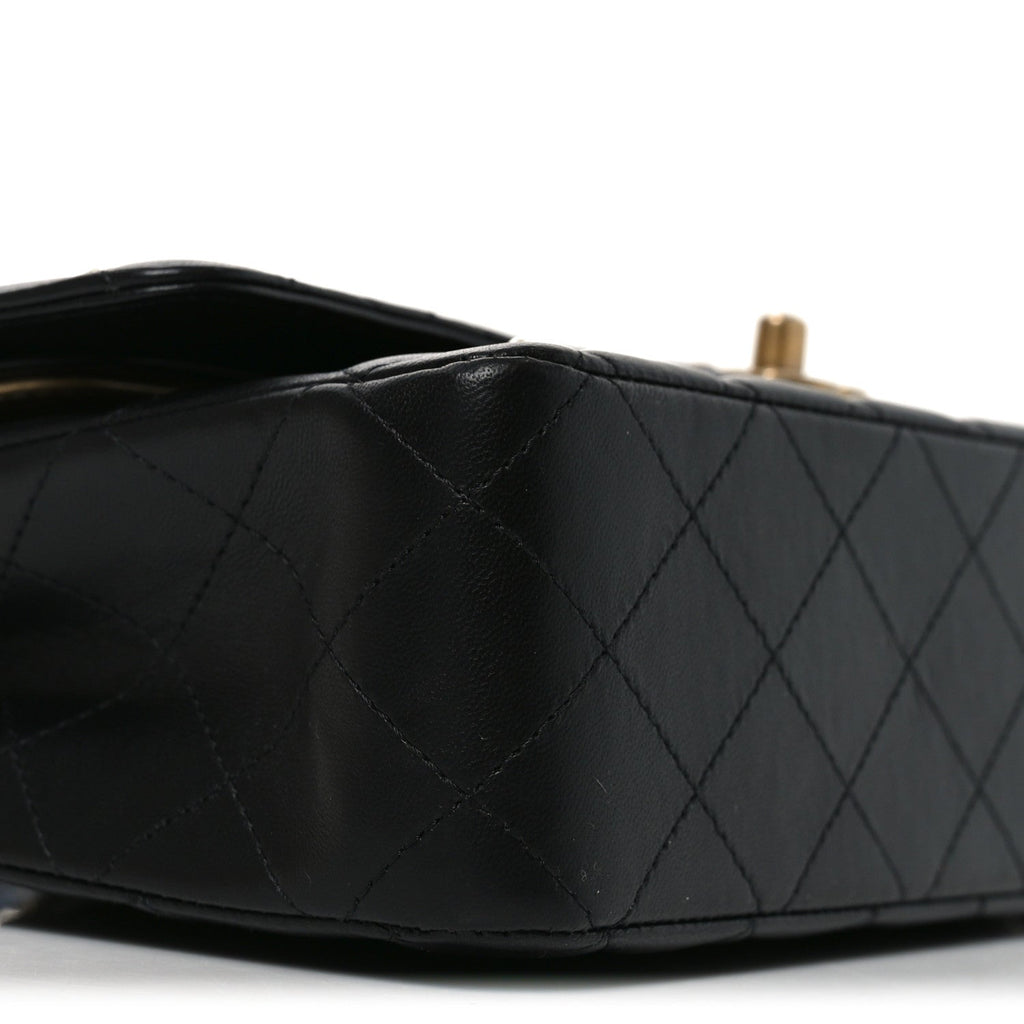 Lambskin Quilted Medium Rue Cambon Charms Double Flap Black