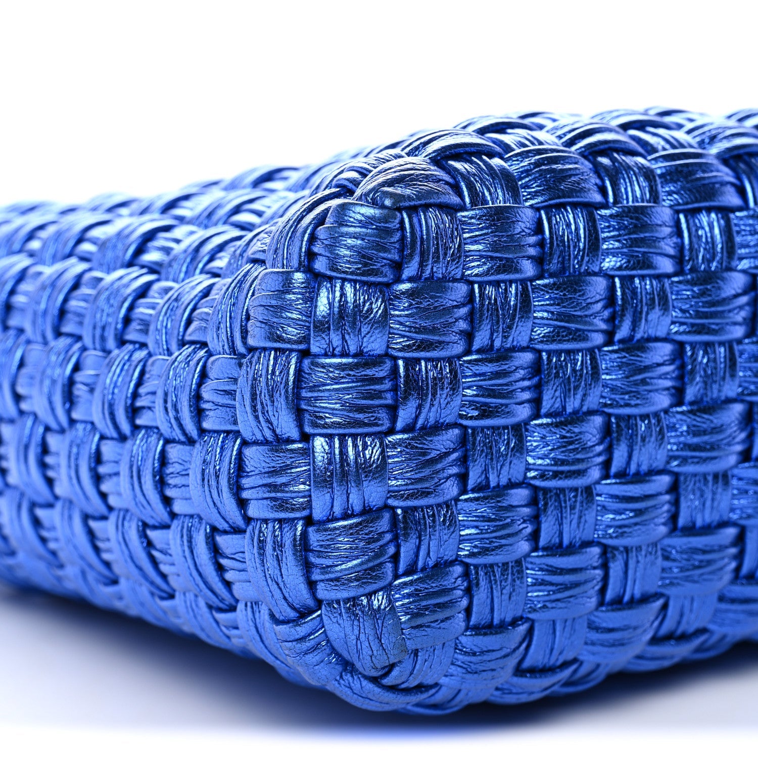 Metallic Woven Calfskin Trifolio Shoulder Bag Bluette