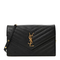 Grain De Poudre Matelasse Chevron Monogram Envelope Chain Wallet Black