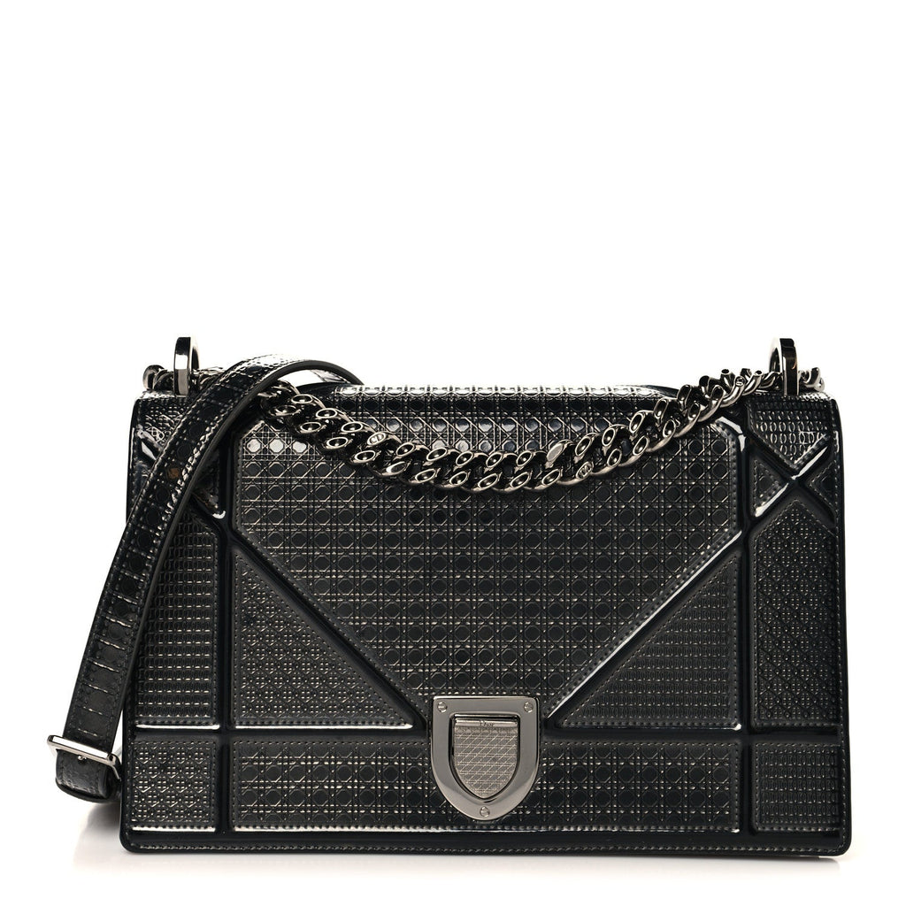 Metallic Patent Micro-Cannage Medium Diorama Flap Bag Onyx Black