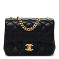 Lambskin Quilted Mini Sweet Camellia Flap Black