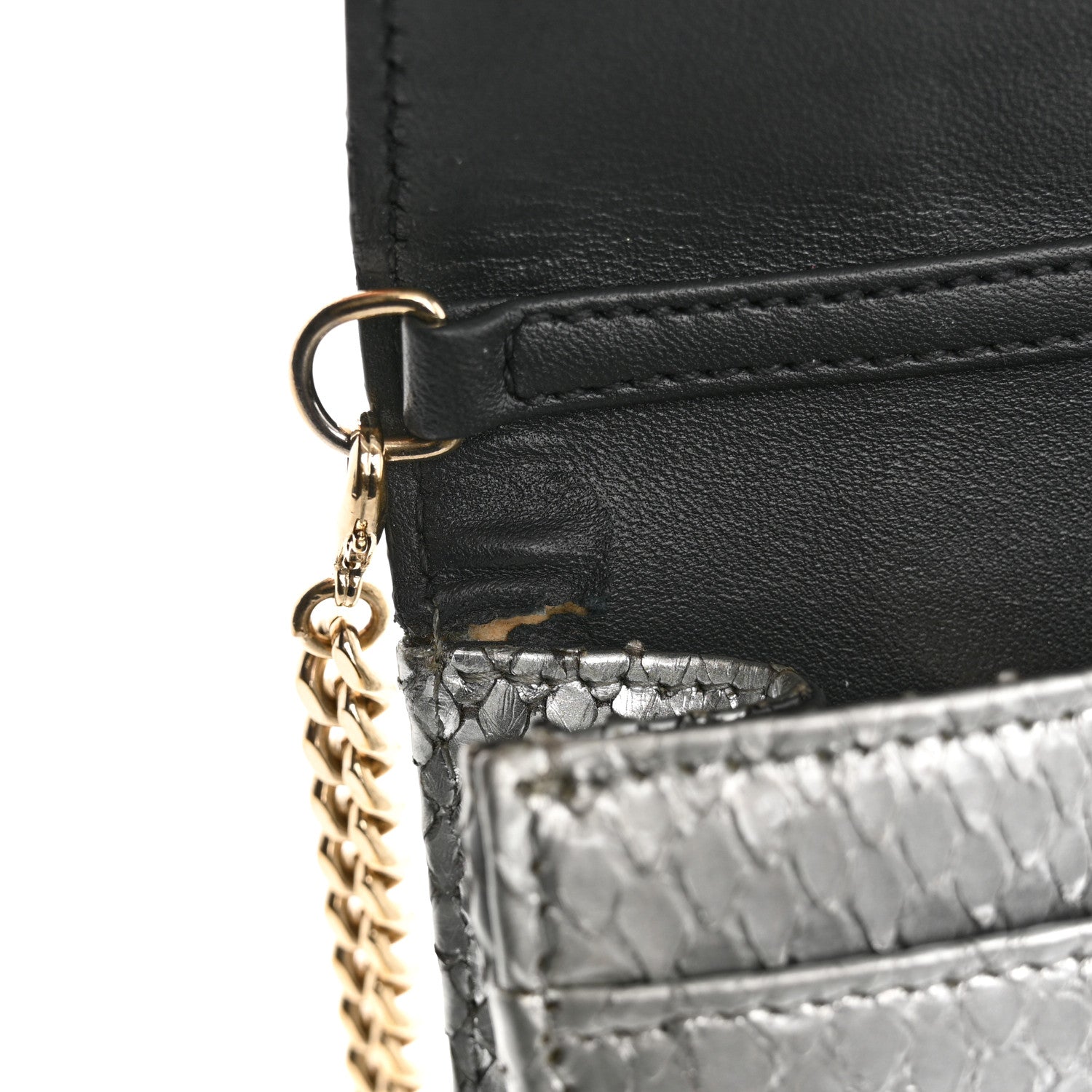 Snakeskin Diorama Wallet on Chain Pouch Silver