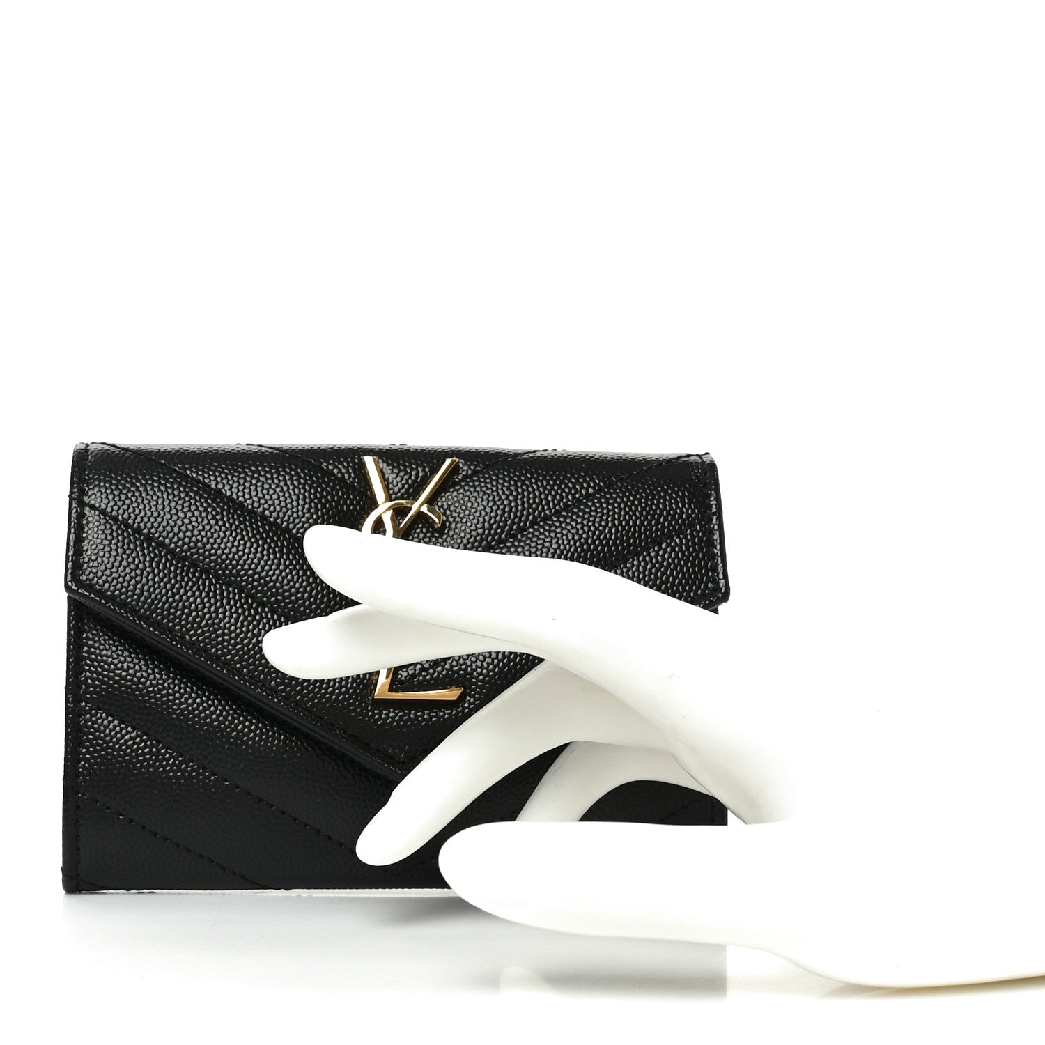 Grain De Poudre Matelasse Chevron Small Monogram Envelope Wallet Black