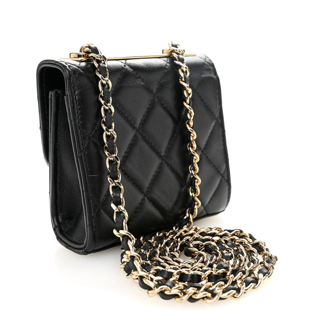 Lambskin Quilted Trendy CC  Holder On Chain Black