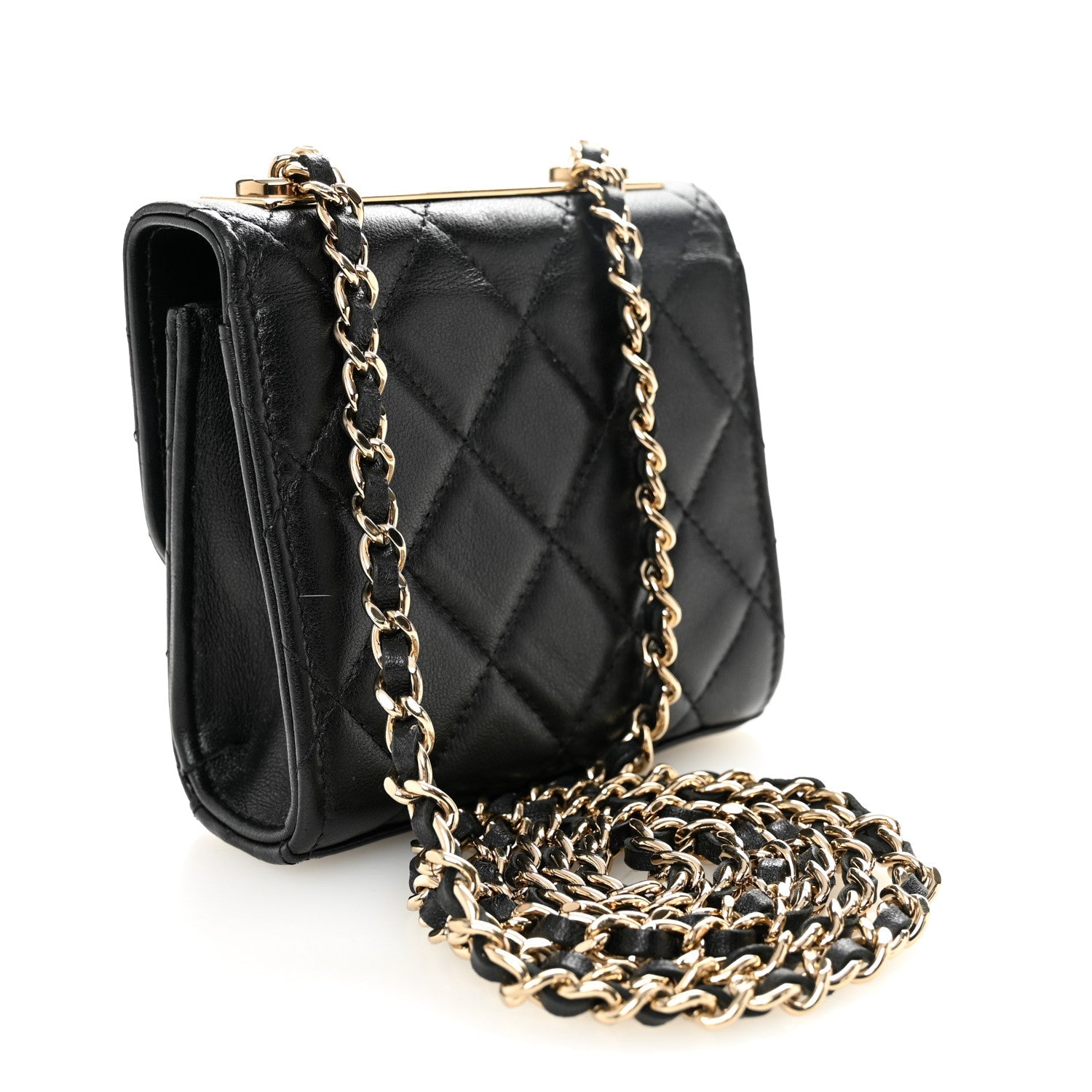 Lambskin Quilted Trendy CC  Holder On Chain Black