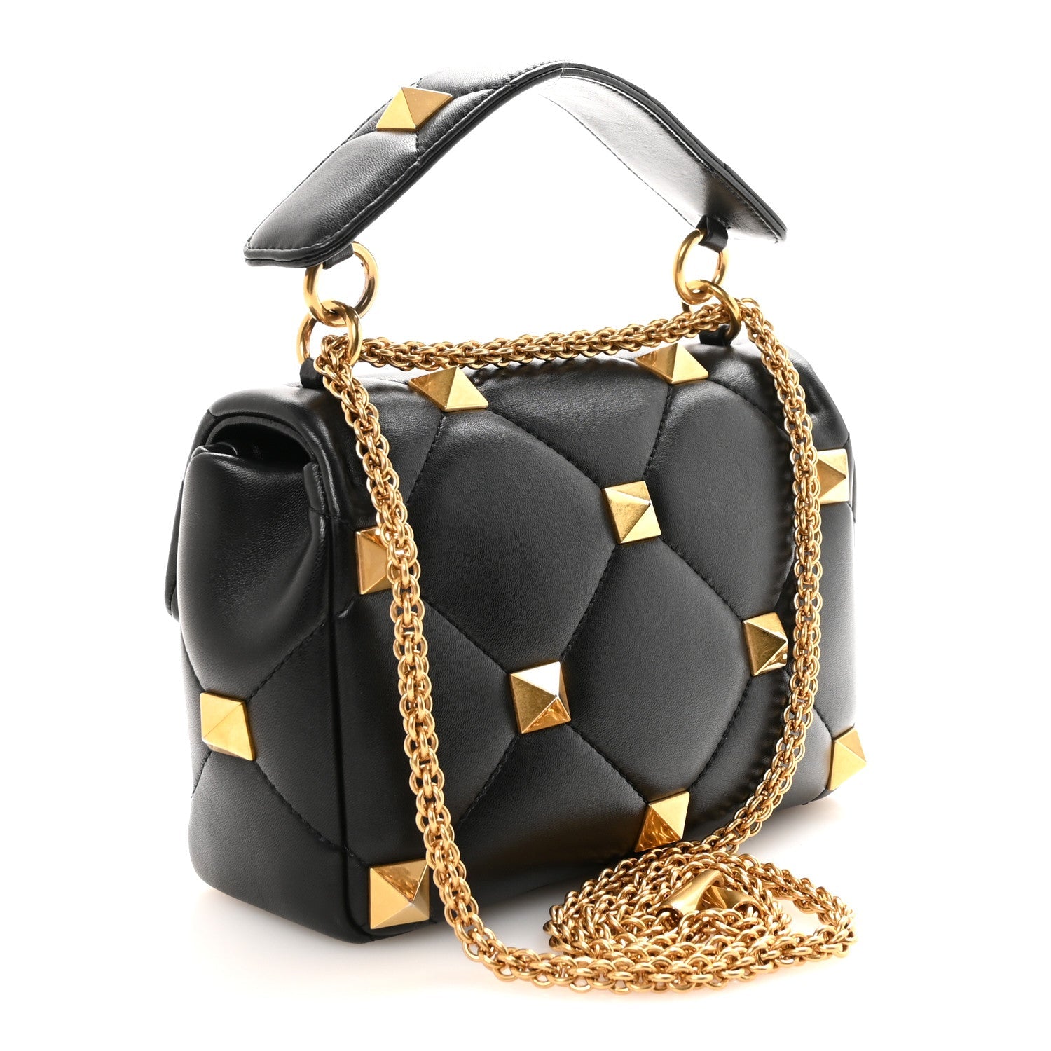 Nappa Large Roman Stud Shoulder Bag Black