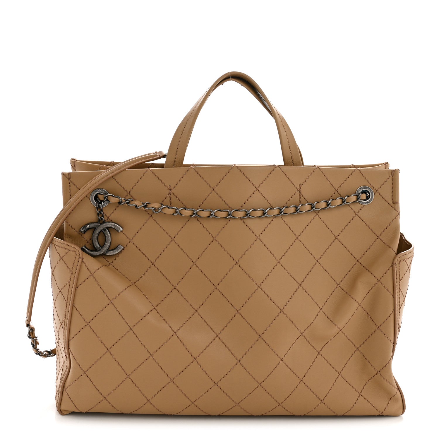 Calfskin Stitched CC Pocket Tote Beige