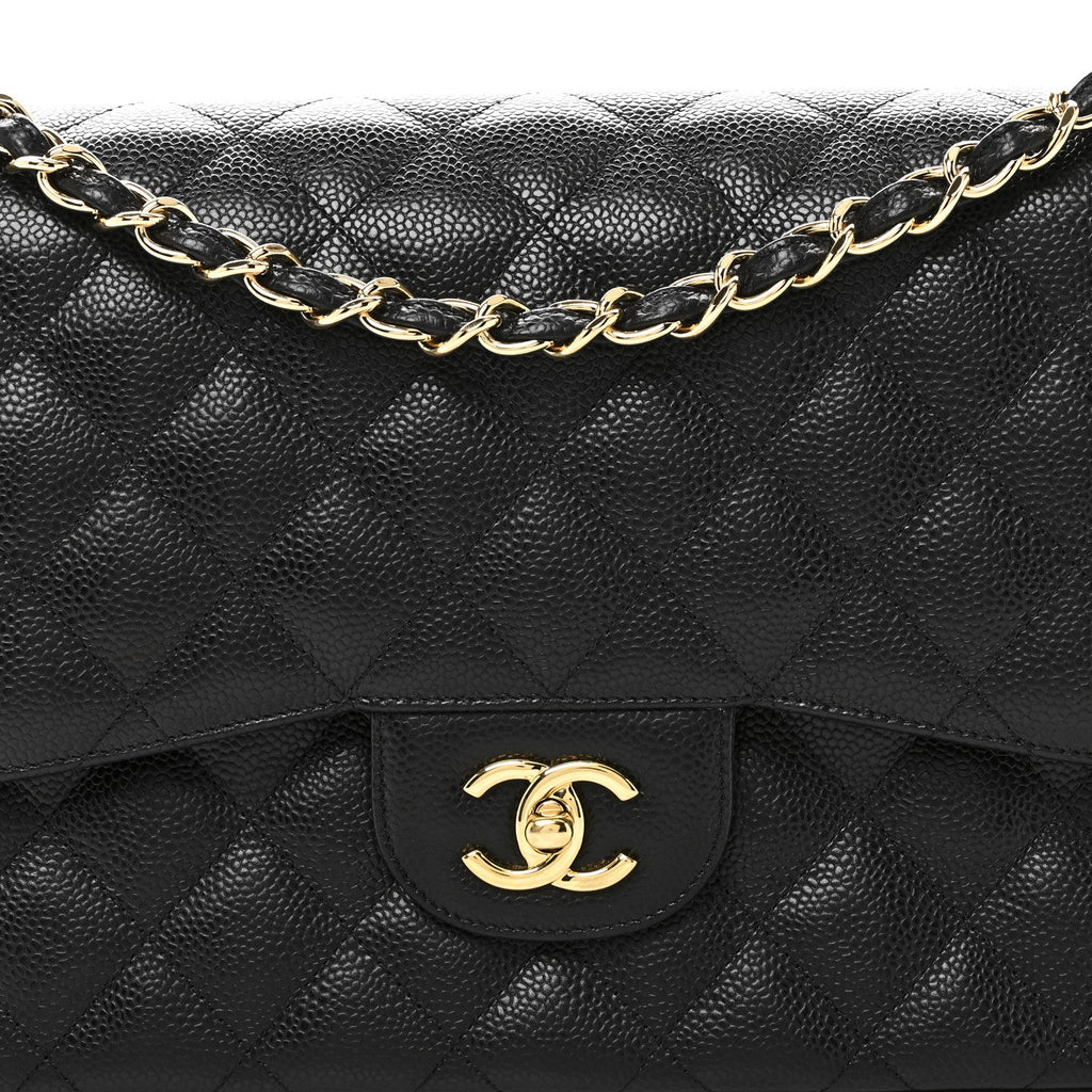 Caviar Quilted Jumbo Double Flap Black