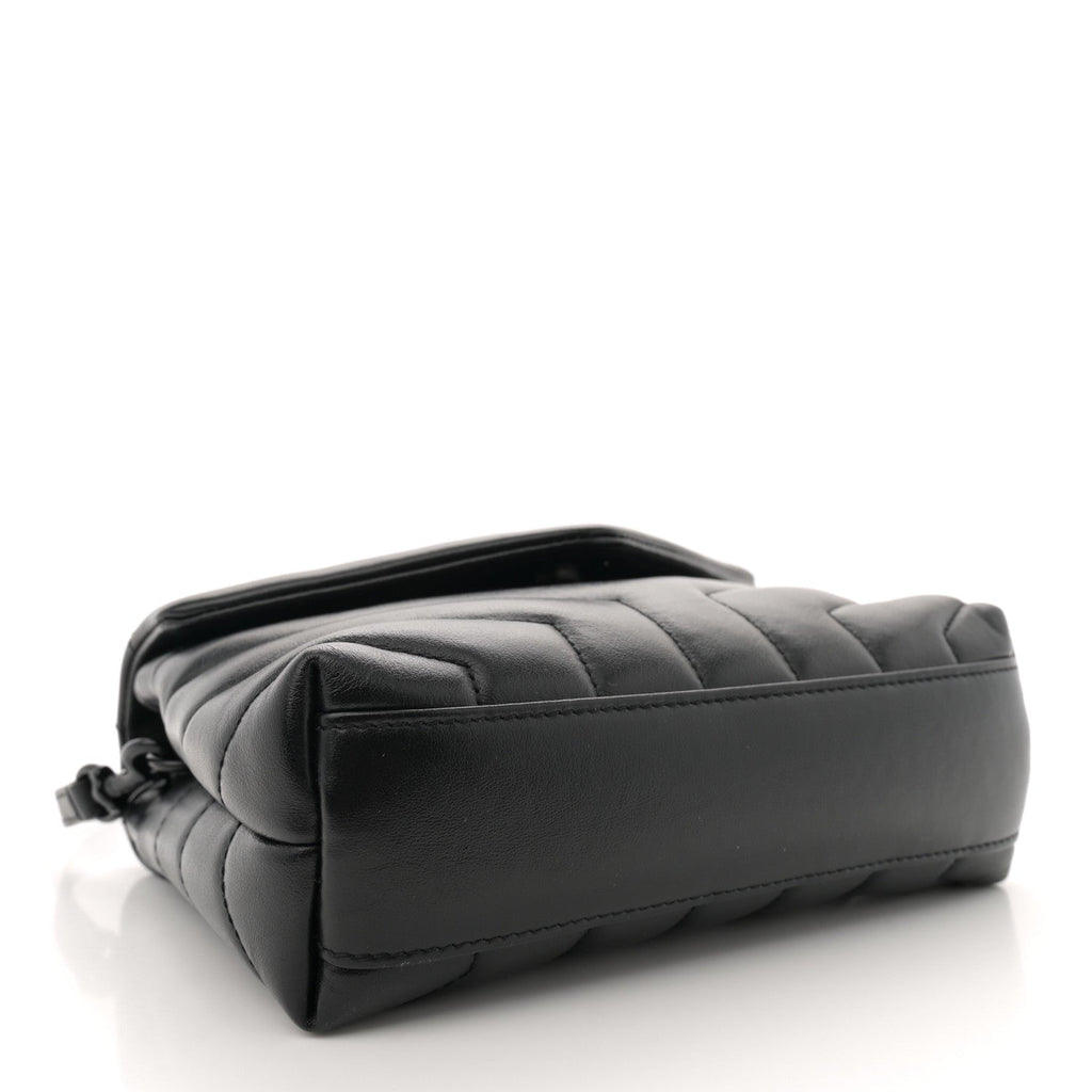 Calfskin Y Quilted Monogram Monochrome Toy Loulou Crossbody Bag Black