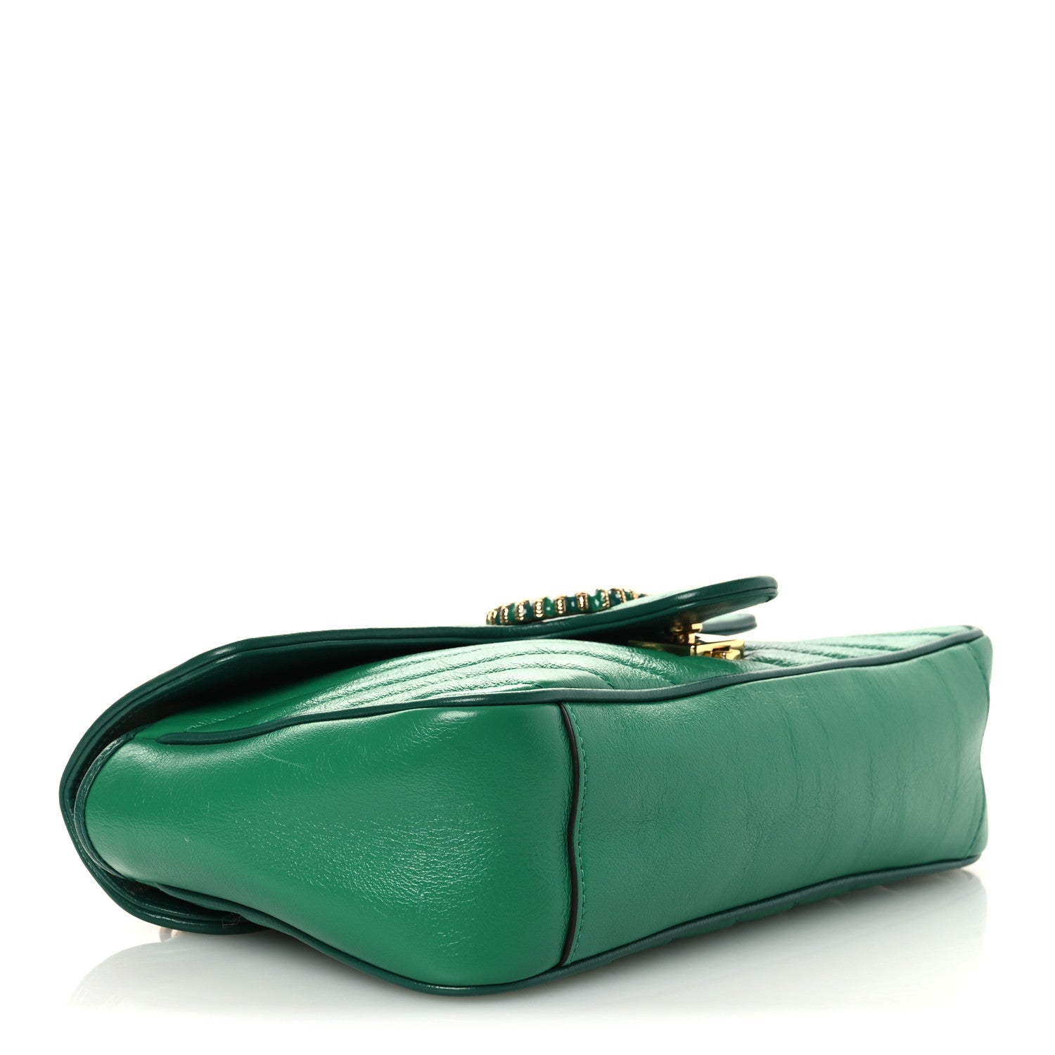 Azalea Calfskin Enamel Matelasse Diagonal Small Torchon GG Marmont Shoulder Bag New Shamarock Emerald
