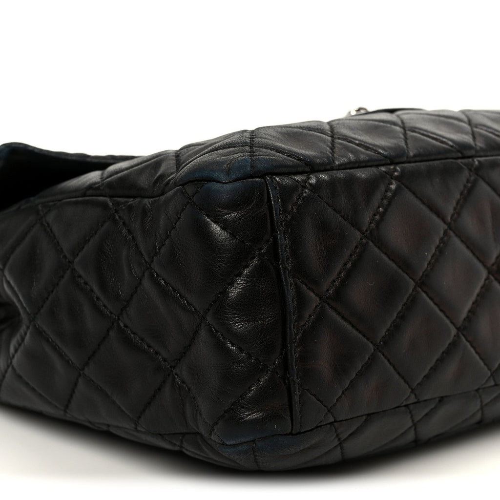 Washed Lambskin Quilted Maxi Single Flap Black