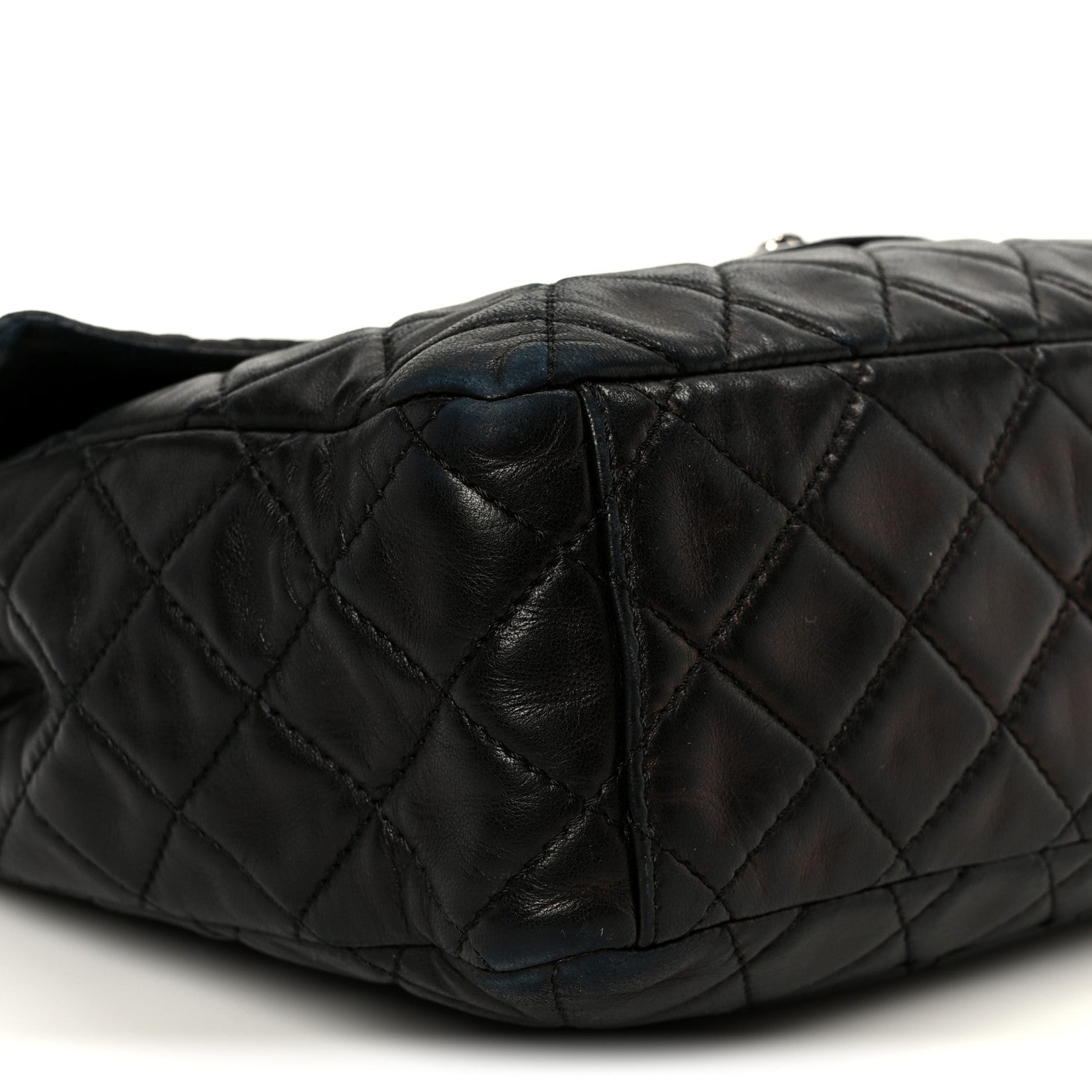 Washed Lambskin Quilted Maxi Single Flap Black