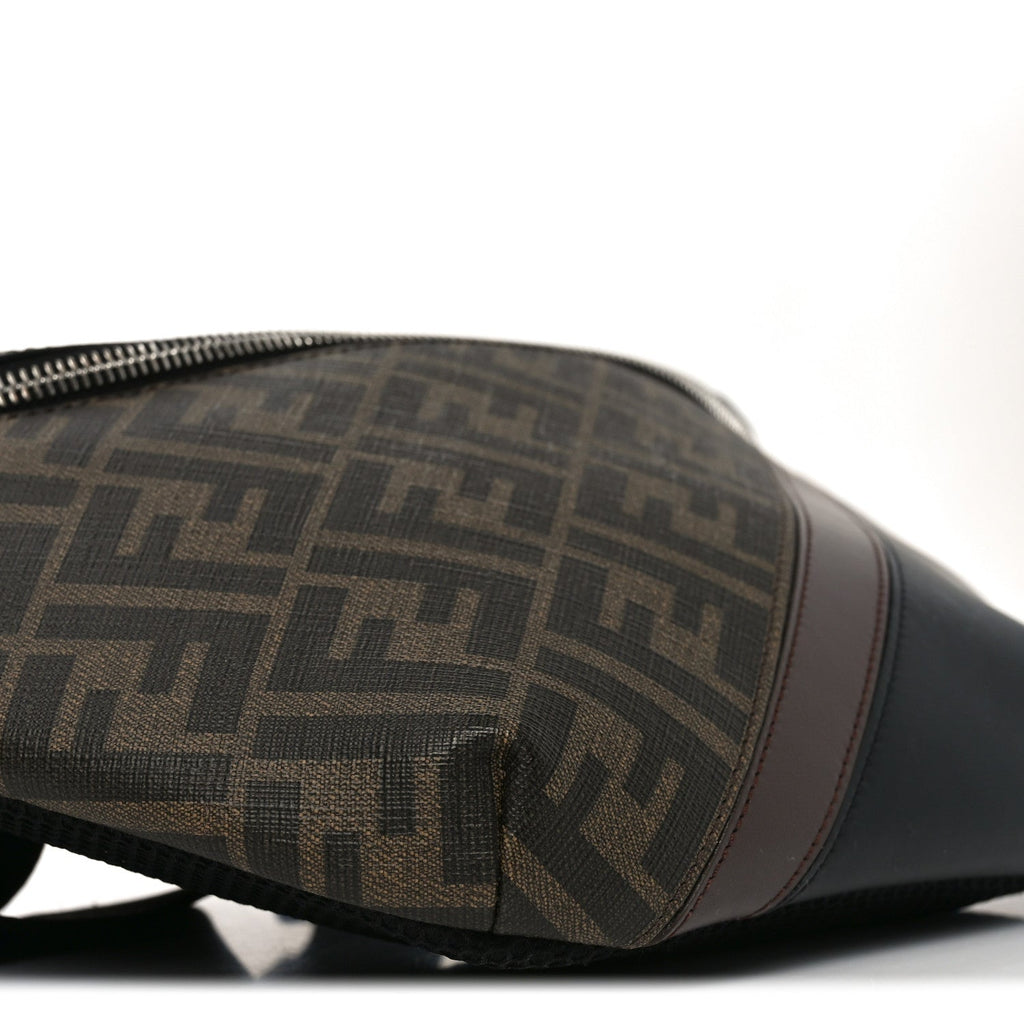 Glazed Fabric Vitello Liberty FF 1974 Diagonal Belt Bag Tobacco Moresco Black