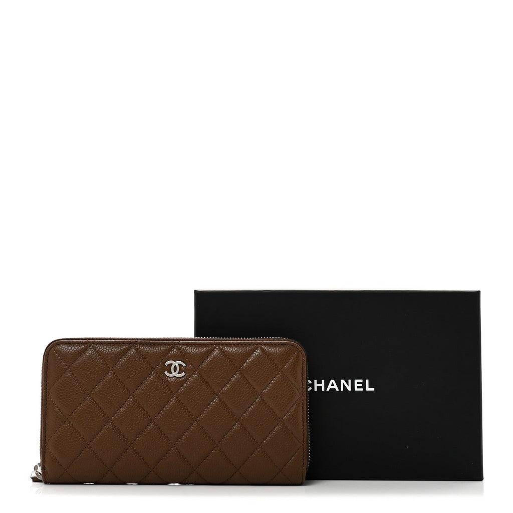 Caviar Quilted Large Gusset Zip Around Wallet Brown