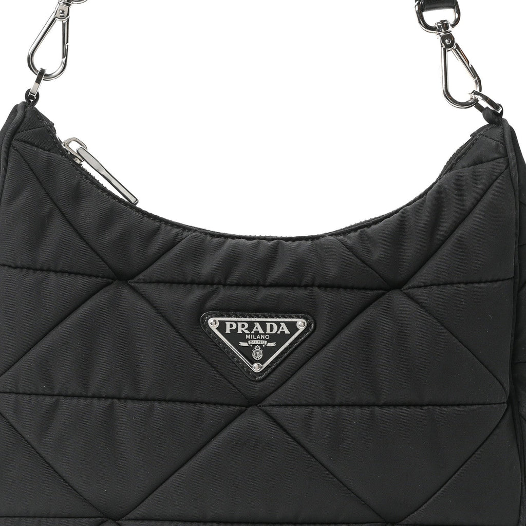 Re-Nylon Triangle Padded Patchwork Shoulder Bag Black